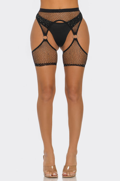 2686 Ringed Fishnet Crop Tights