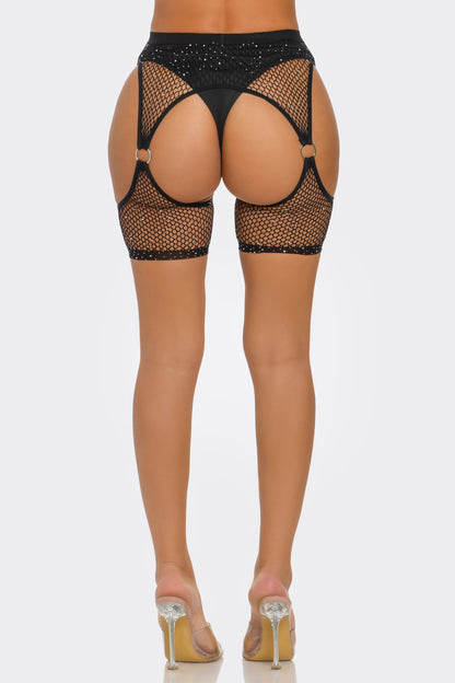 2686 Ringed Fishnet Crop Tights
