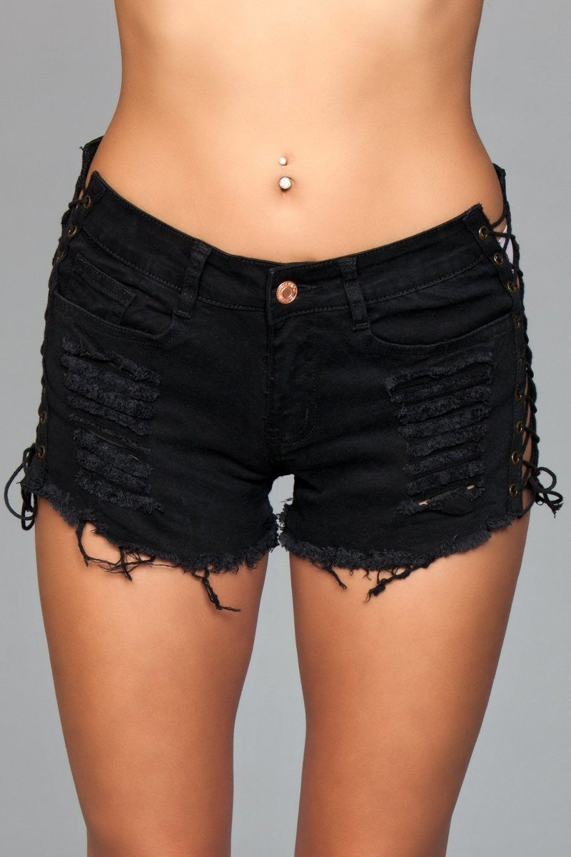 Front view of wholesale Looped in Distress booty shorts from Be Wicked